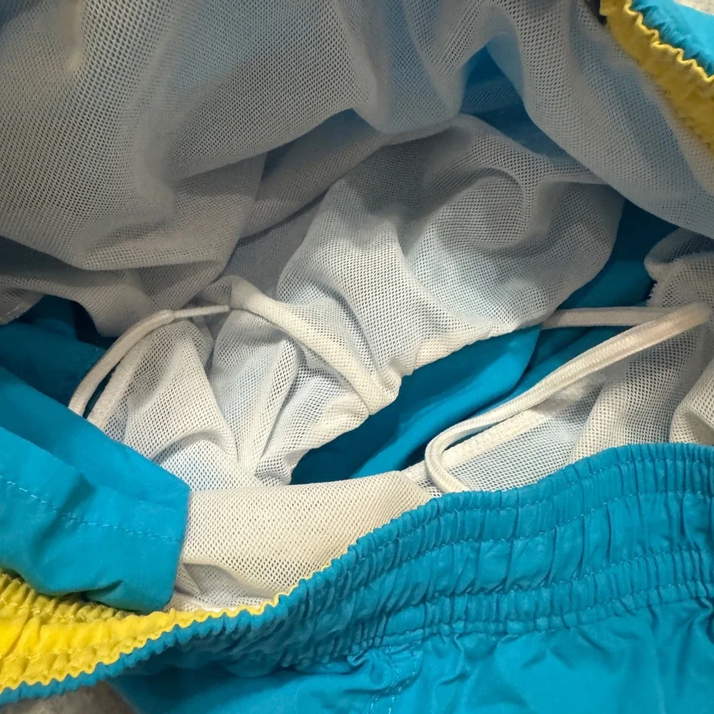 Polo Ralph Lauren Mens Swim Trunks‎ Turquoise Blue Yellow Pony Mesh Lined Large